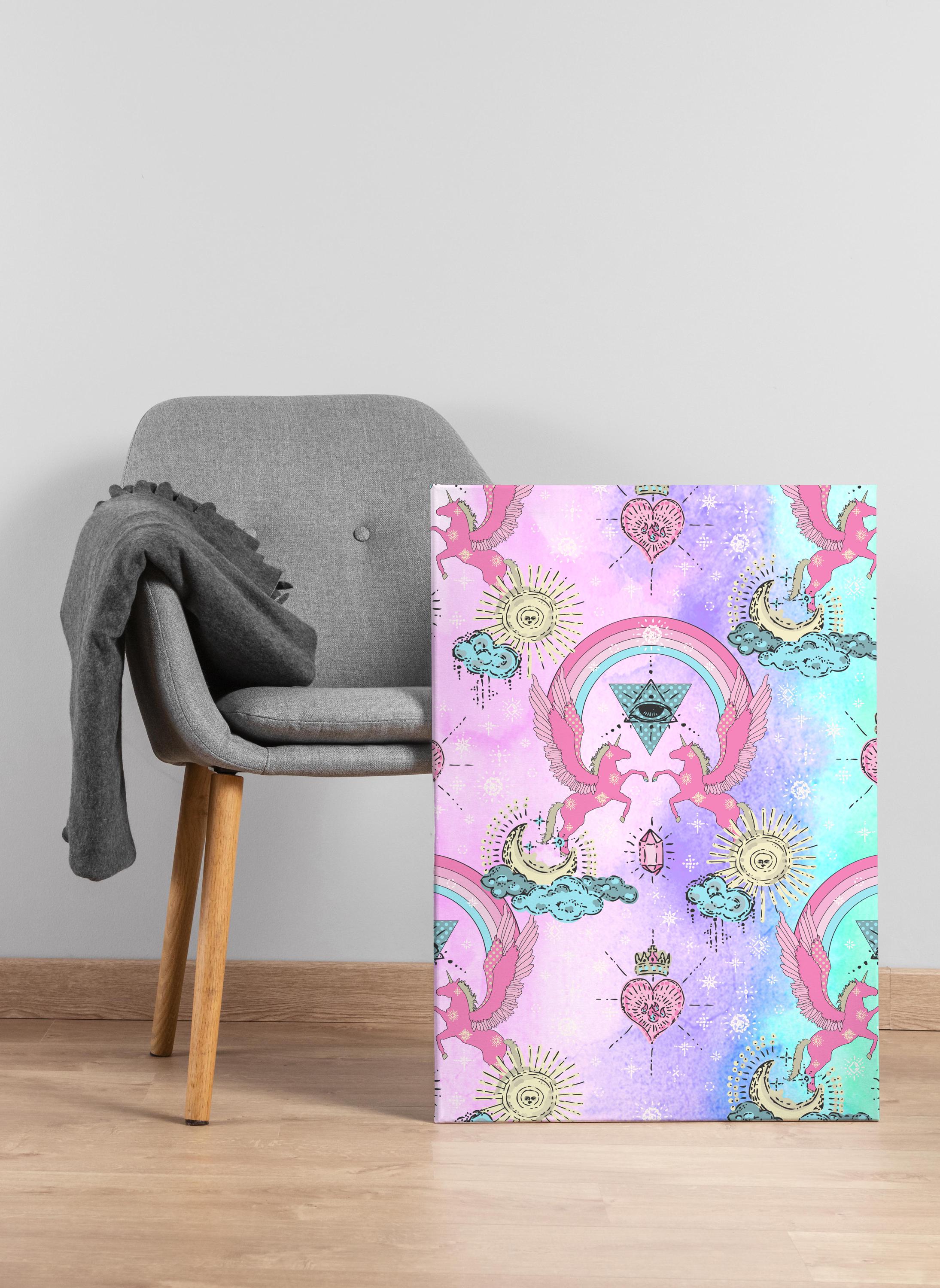 Mystic Pony Portal Canvas – Rainbow Unicorn Wall Art, Magical Queer Dopamine Decor 60x90cm