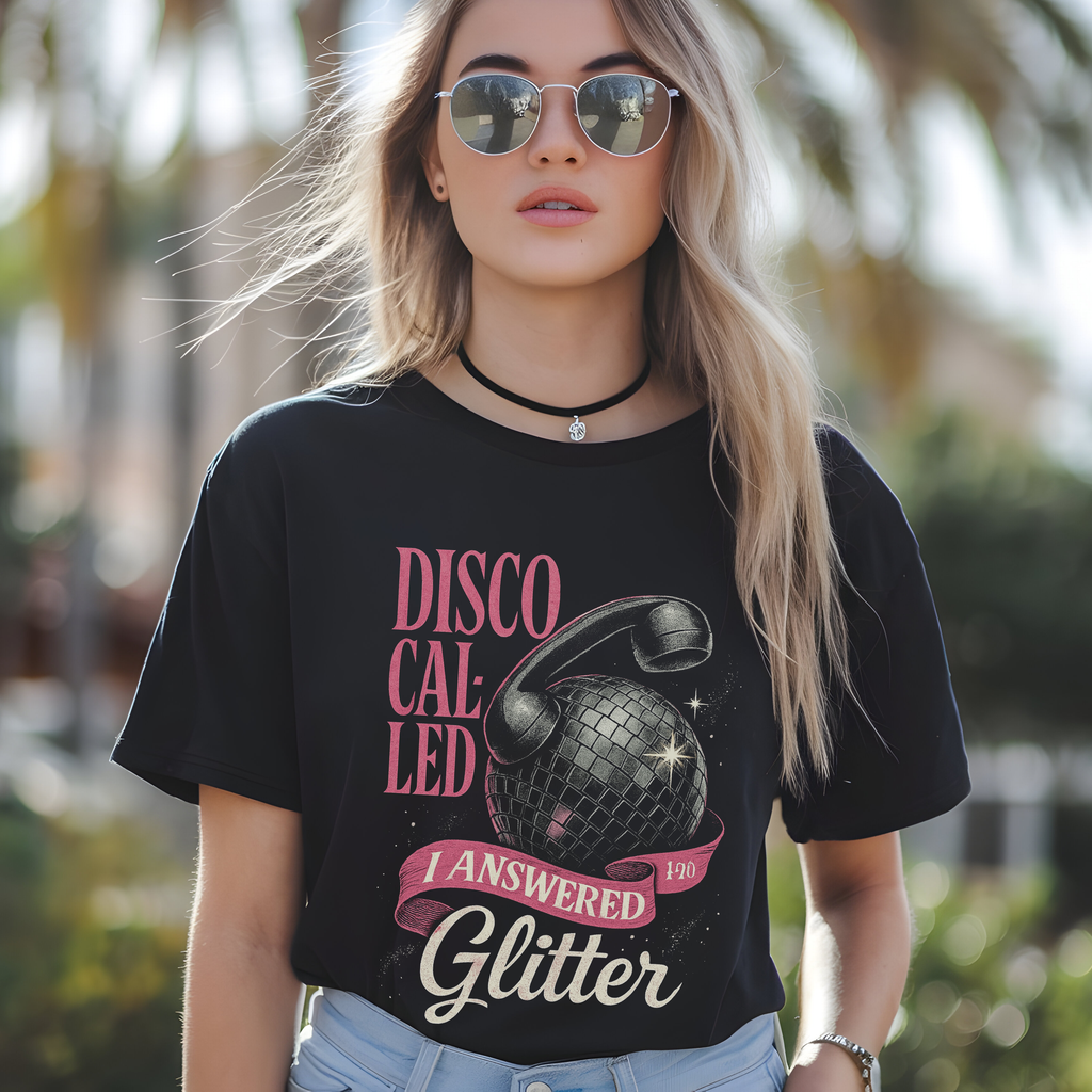 Disco Called  I Answered Glitter – Unisex Party Tričko | Retro Disco koule