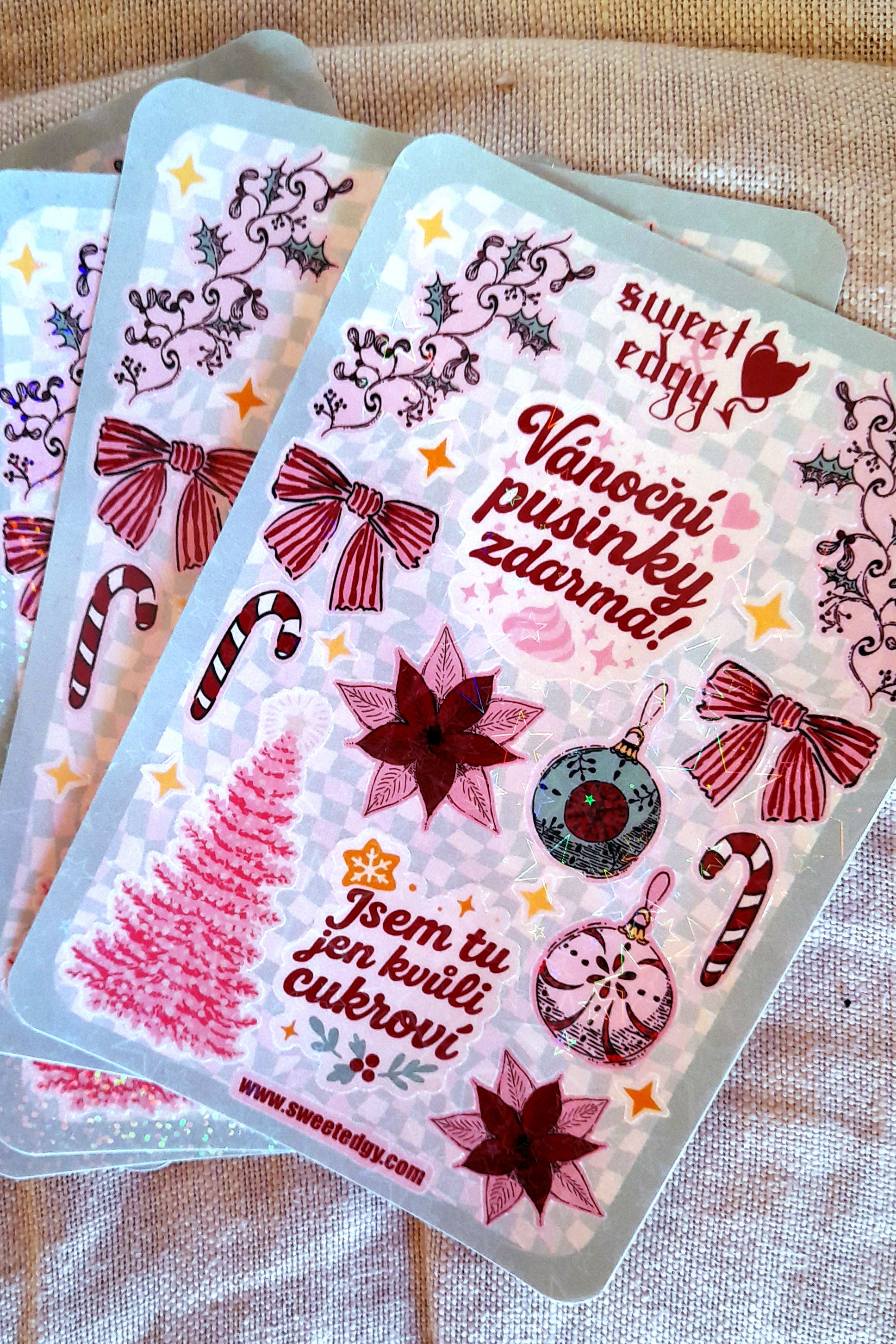 Samolepkový arch Vánoční nálada – lesklé holografické voděodolné samolepky