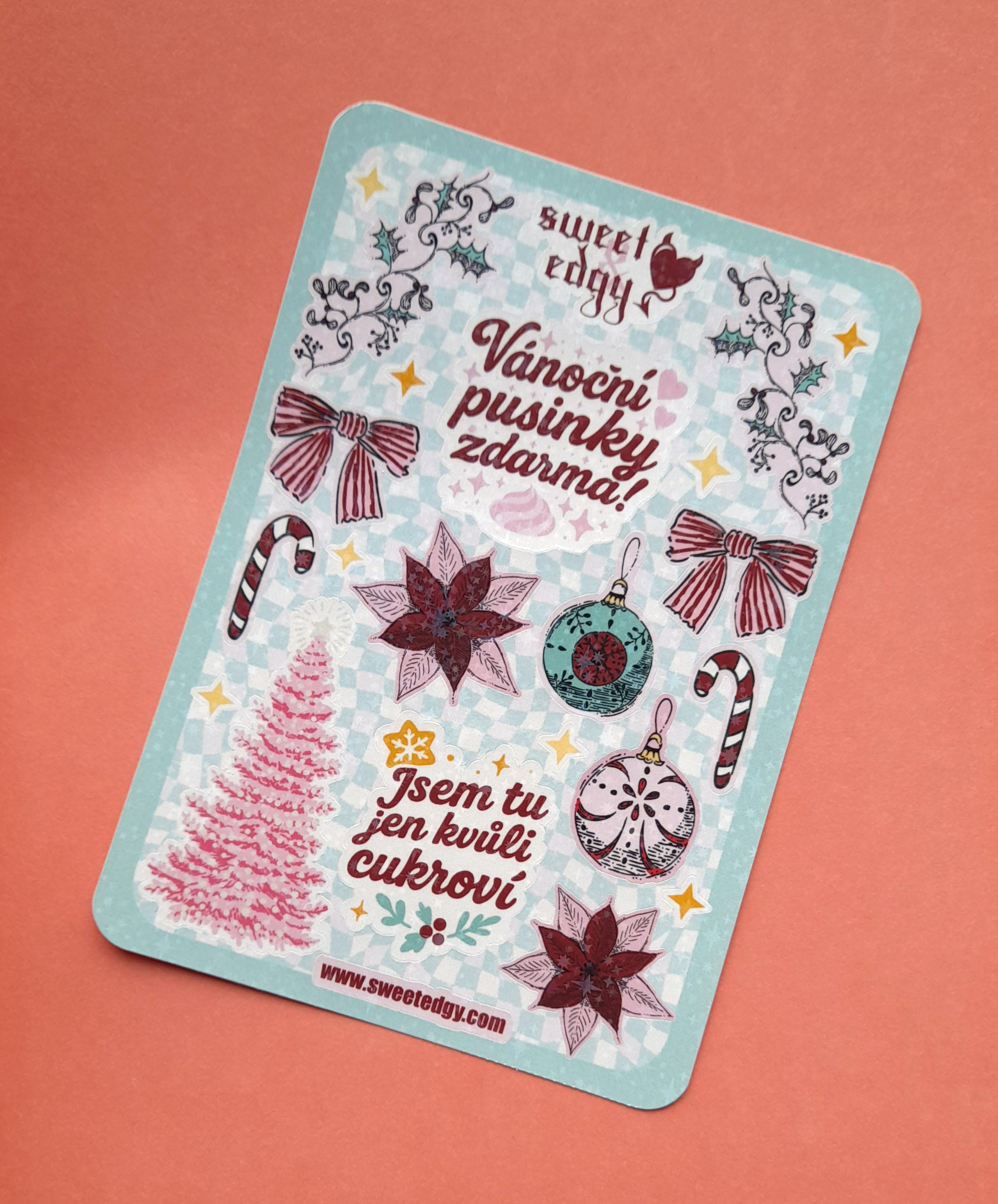 Samolepkový arch Vánoční nálada – lesklé holografické voděodolné samolepky