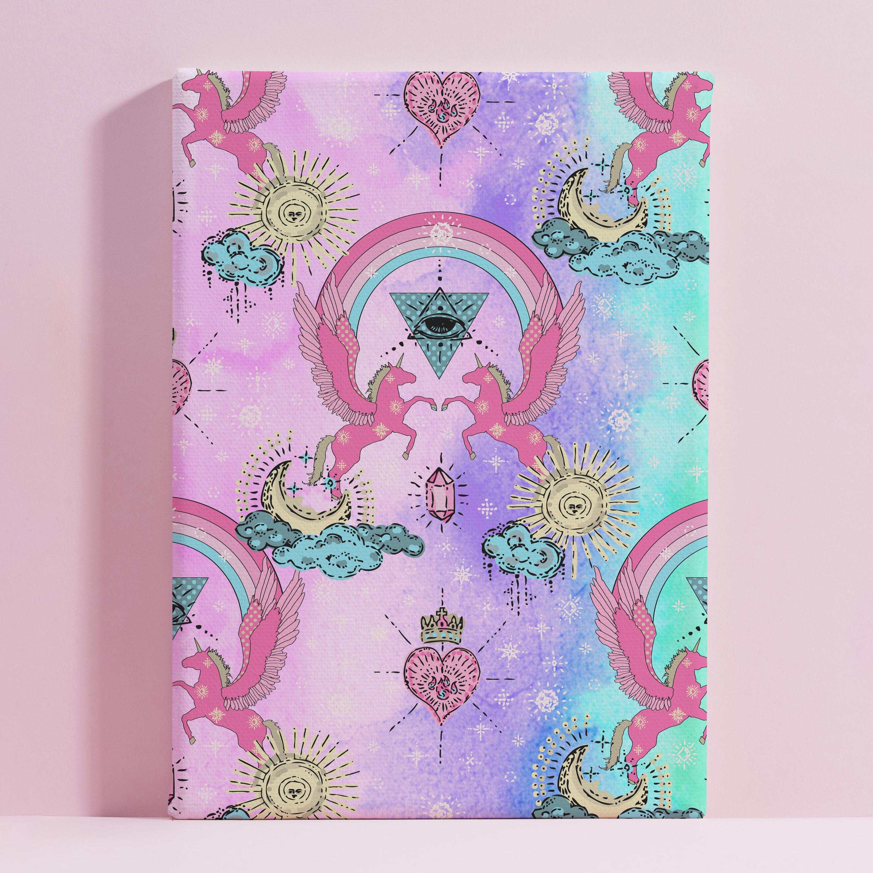 Mystic Pony Portal Canvas – Rainbow Unicorn Wall Art, Magical Queer Dopamine Decor 60x90cm