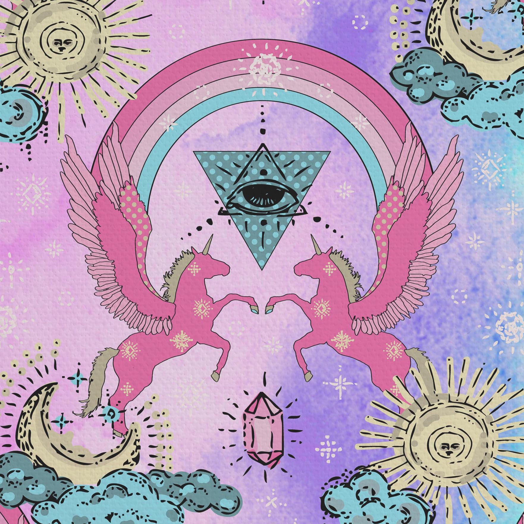 Mystic Pony Portal Canvas – Rainbow Unicorn Wall Art, Magical Queer Dopamine Decor 60x90cm