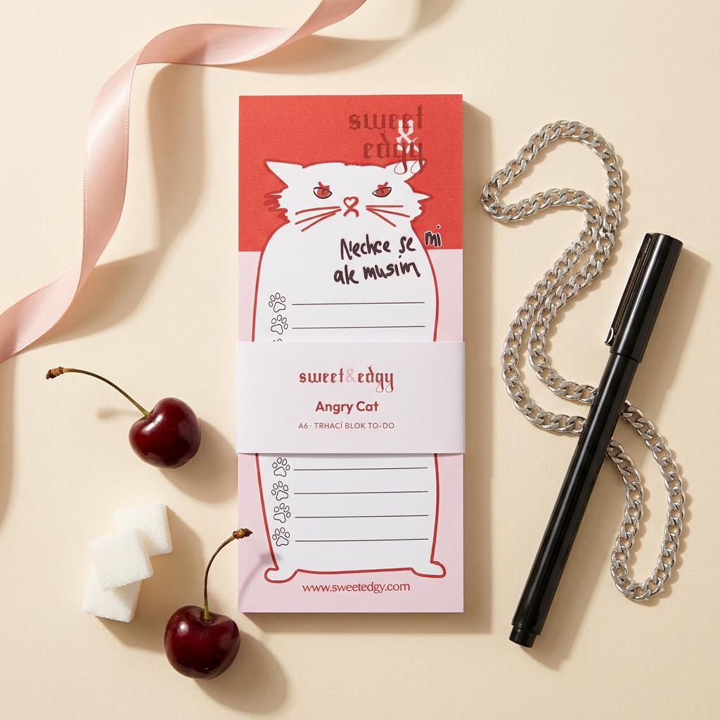 To-do blok Angry Cat – pohled na blok z boku