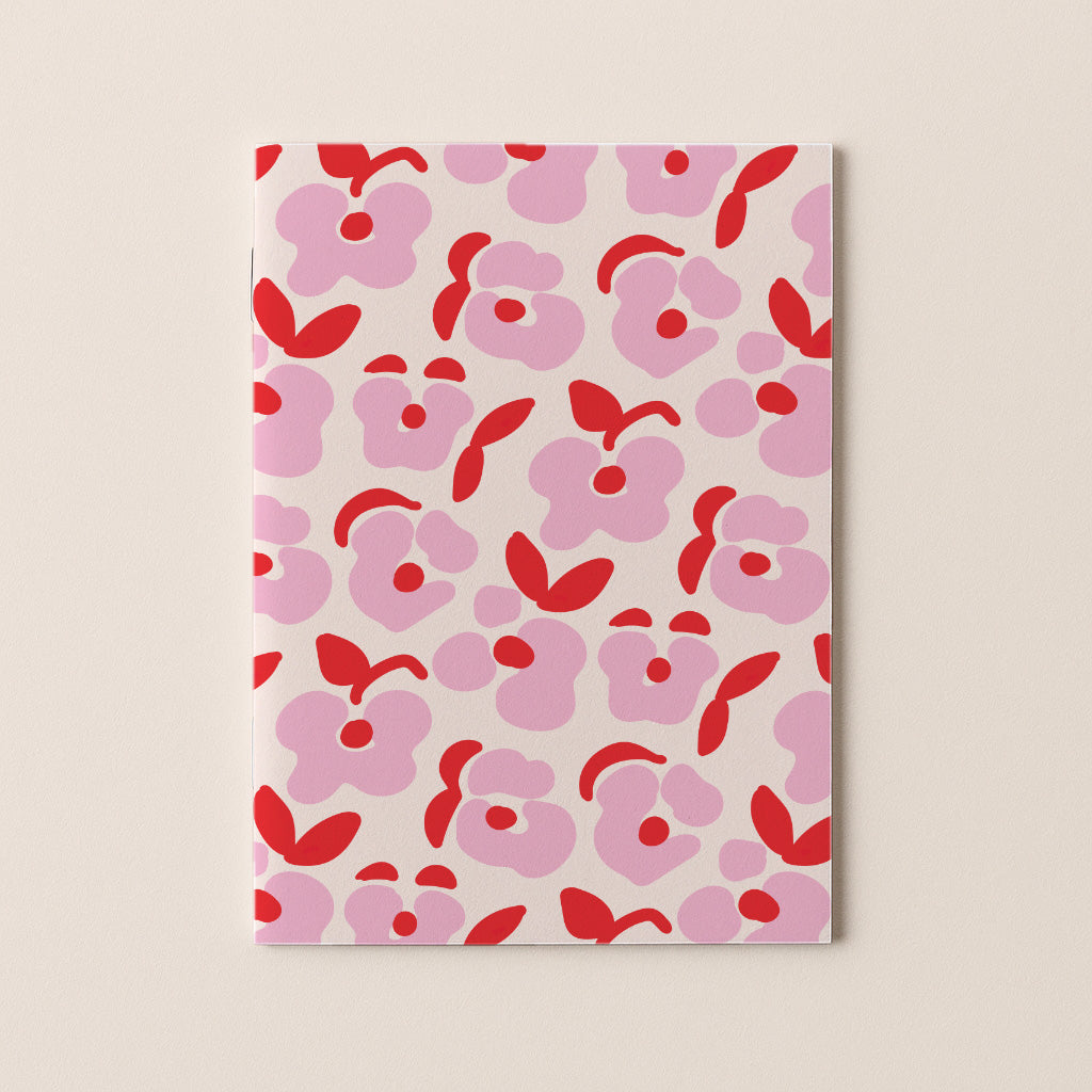 A5 sešit s čistými listy a autorskou ilustrací růžovo červených květů