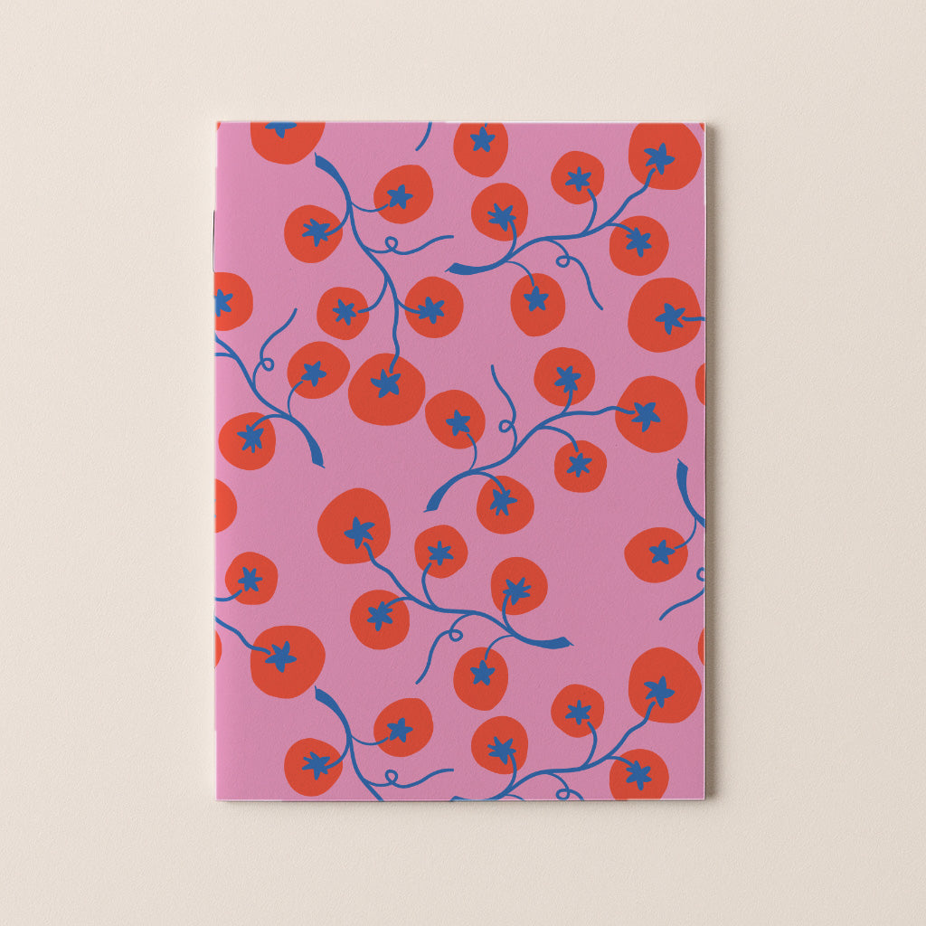 A5 sešit s čistými listy a autorskou ilustrací červených cherry rajčátek