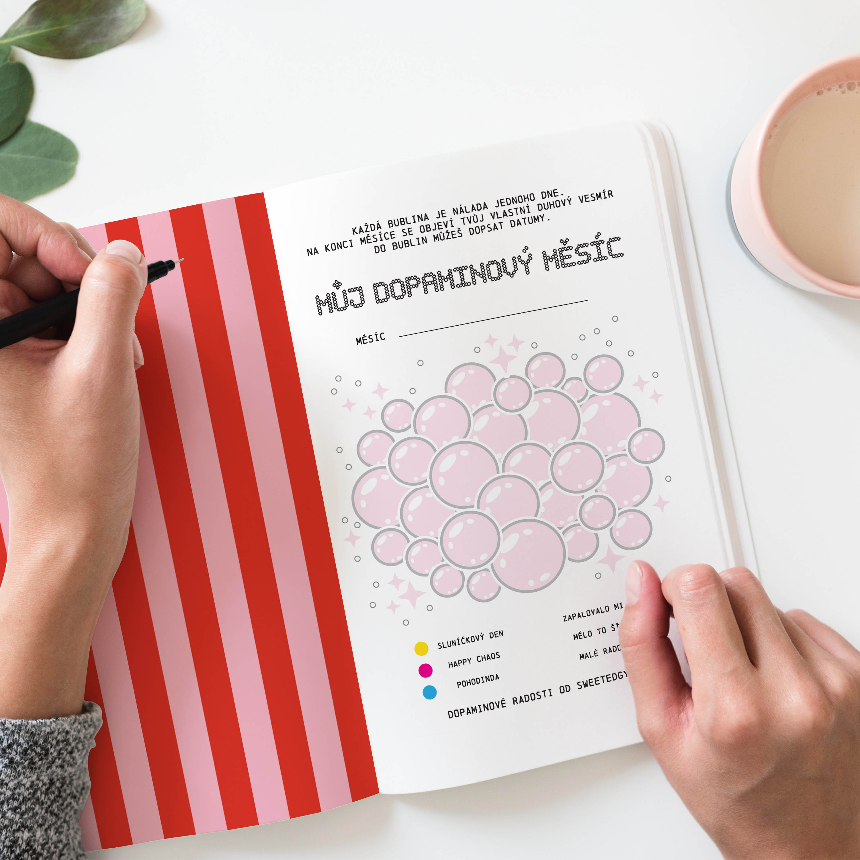 Dopaminový printable pack zdarma – designové papíry, samolepky a mood tracker ke stažení (A4 PDF)