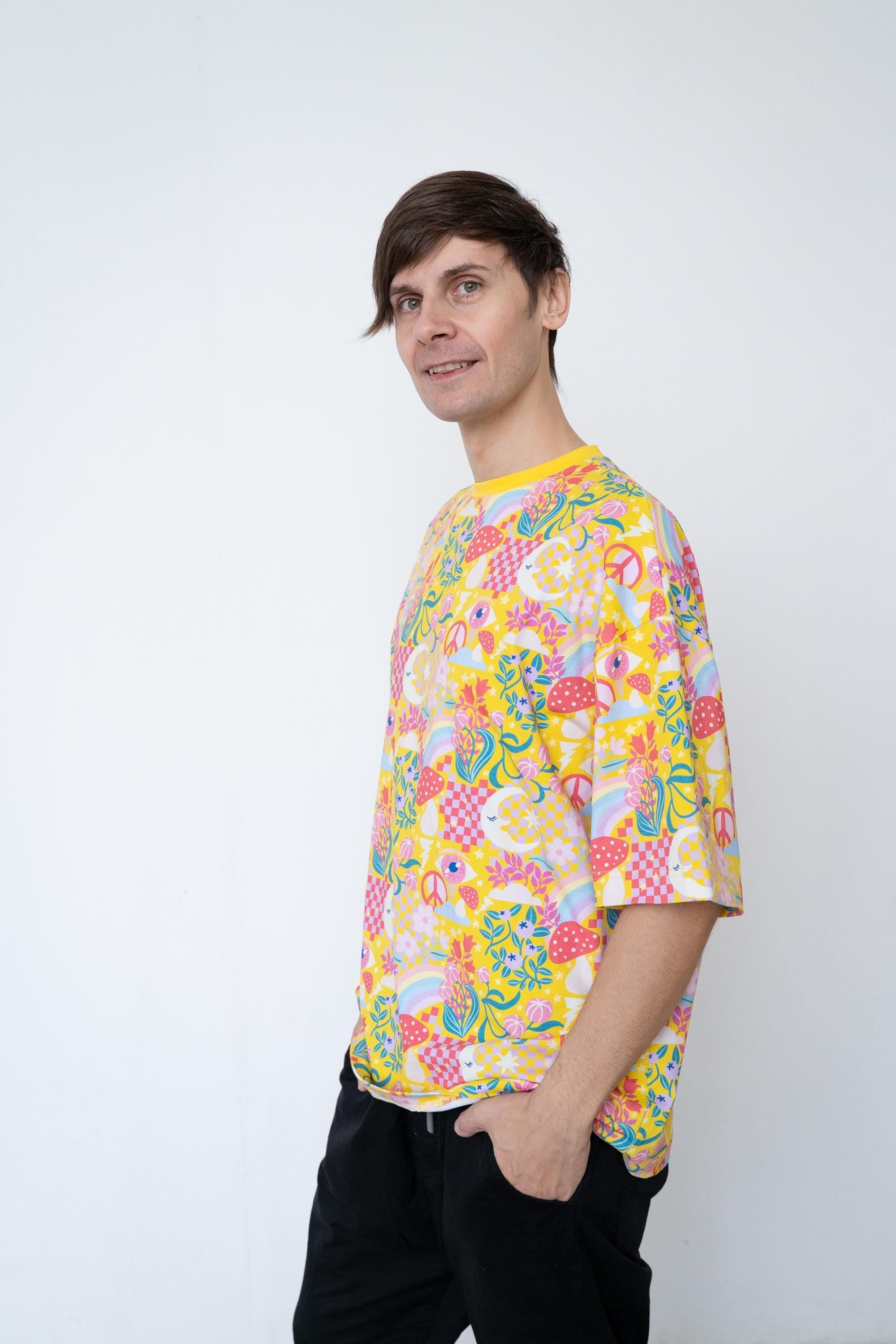 Rainbow Fighter T-Shirt | Oversized Unisex Boxy Fit Tee | Bold Rainbow Print Streetwear | Organic Cotton Dopamine Graphic Top XS–5XL