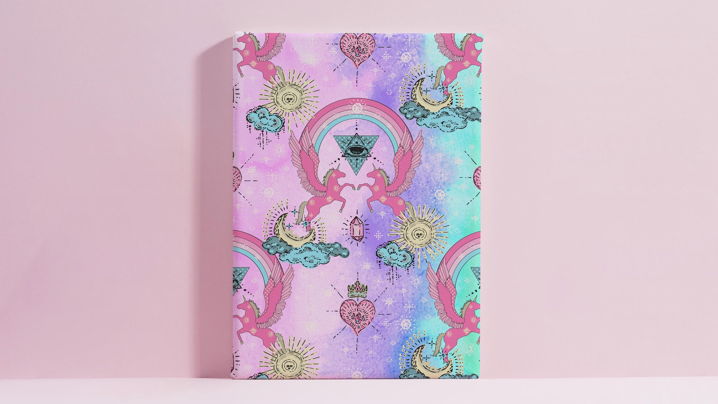 Mystic Pony Portal Canvas – Rainbow Unicorn Wall Art, Magical Queer Dopamine Decor 60x90cm