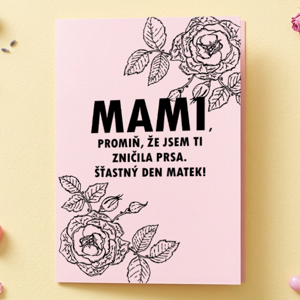 Přání ke dni matek s růží ´Prsa´