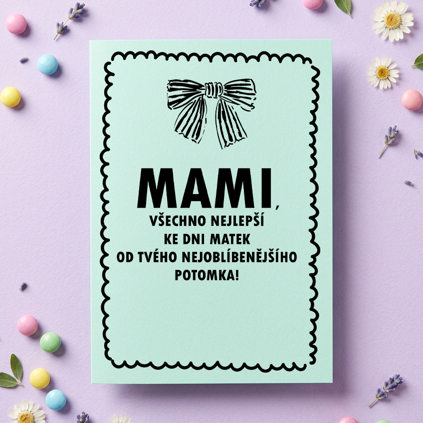 Přání ke dni matek s mašlí ´Nejoblíbenější´